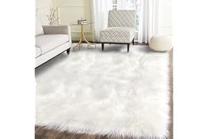 Latepis Fellteppich Weiss Schlafzimmer Teppich 120x180 cm Schlafzimmer Teppich Waschbar Schaffell Kunstfell Shaggy Teppich Weich Flauschiger