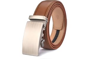 Nelbons Men's Belt, Leather Ratchet Belt for Men with Slide Buckle,Trim to Fit width 3.5cm 1 3/8 inch