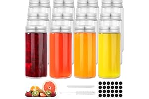 FoiiLiio 120ml Bottigliette di Vetro Piccole, 12 Pezzi Riutilizzabili Barattoli Vetro con Coperchio con Etichette e Penna per Alimenti, Succo e Spezie