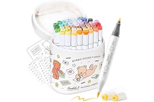 Ohuhu × Bobbie Goods Alcohol Markers, 48 Colours Brush & Fine Dual Tips Seamless Blending Ink Refillable Art Marker Set for Artists for Bobbie Goods Colouring Books Drawing Sketching Illustration