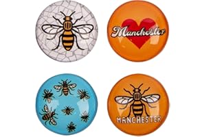 EUROSTICK Big City Mini 4 Pack Crystal Fridge Magnet Union Jack London British Manchester Bee Liverpool Birmingham Newcastle Round (Manchester Bee Mini Yellow)