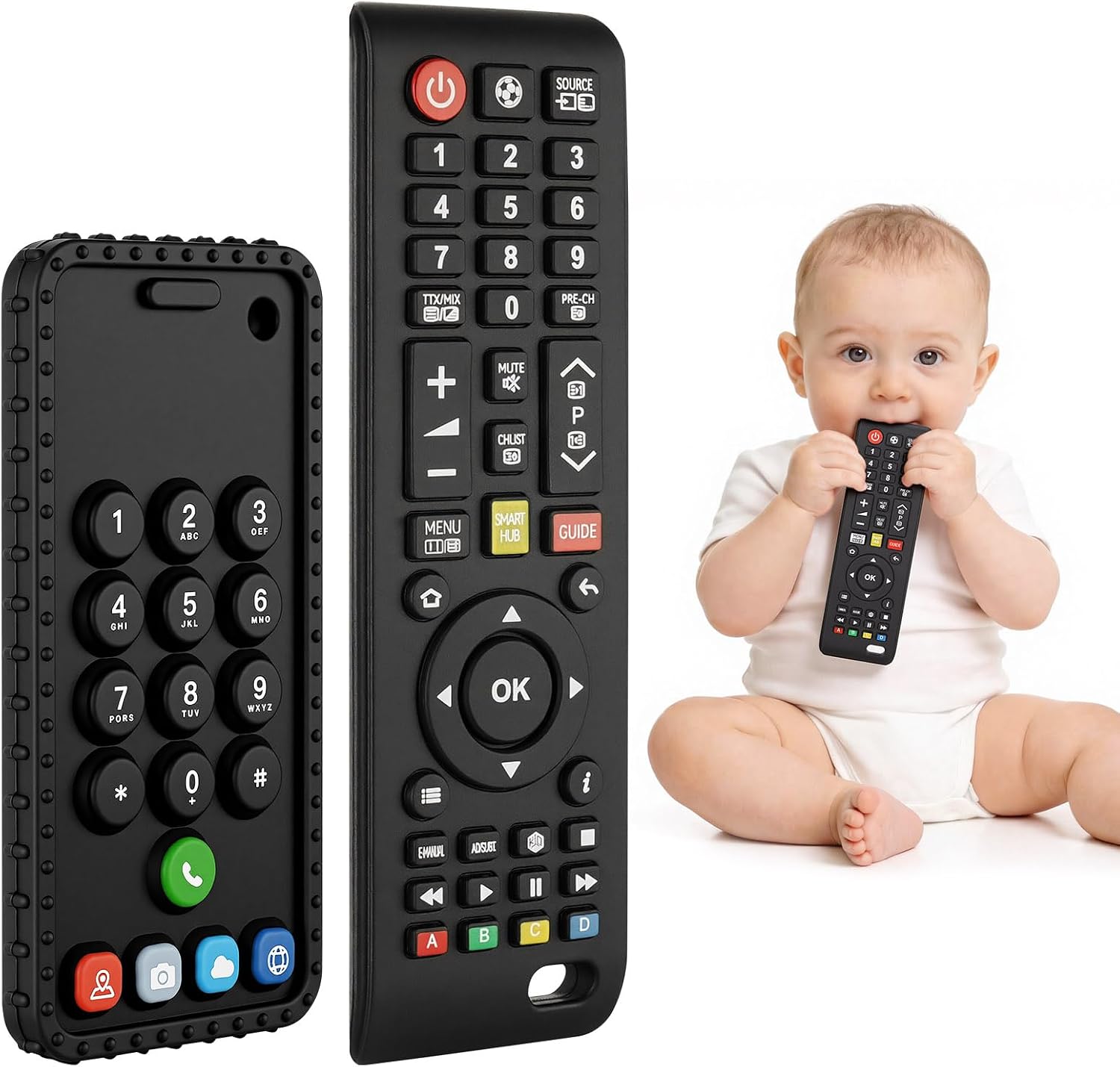 DiULi Mordedor Bebe, 2 Piezas Mordedor de Silicona Alimenticio, Mordedores Mando a Distancia, Mando Juguetes Bebes, Sin BPA y Sin Electrónica, Palitos de Dentición Regalos, Alivio de la Dentición