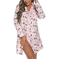MIA LUCCE Nachthemd dames lange mouwen flanel nachthemd met knoopsluiting slaapshirt dames flanel slapen loungewear, S