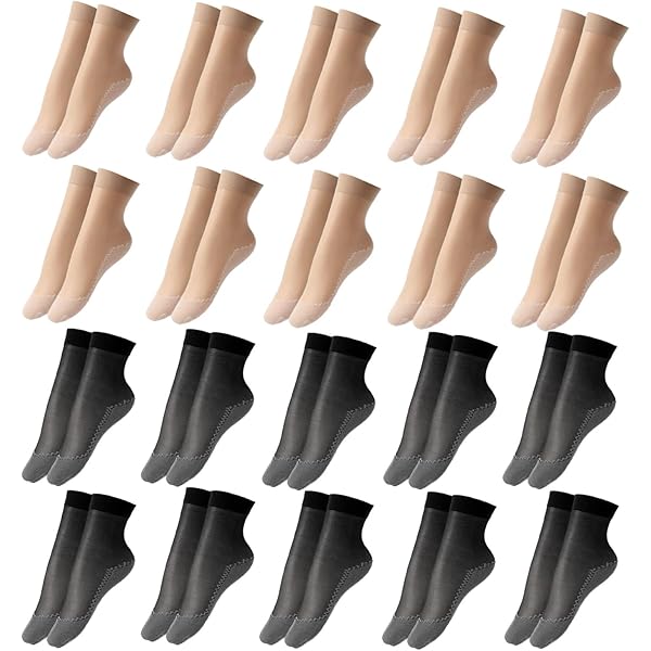 Calze Antiscivolo Donna 20 Paia - Cotone Traspirante Per Ballo E Sport (Nero E Carne)