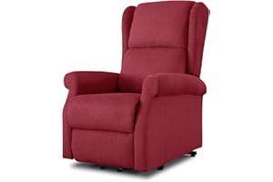 EVERGREENWEB MATERASSI & BEDS EVERGREENWEB - Poltrona Relax Elettrica con Sistema Alzapersona per Anziani con Bottone, Poltrona Reclinabile con Braccioli, Seduta Ergonomica in Tessuto Rosso, per arredo Salotto Soggiorno Ufficio