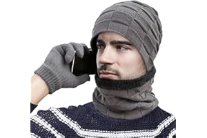 Nizirioo Set di cappelli e sciarpe, guanti invernali, berretto invernale, con fodera in pile, unisex, 3 pezzi, grigio., no
