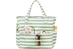 LEDAOU Bolsa de playa grande con cremallera para mujer, impermeable, bolsa de transporte, bolsa de transporte a prueba de arena con cremallera, piscina, fitness, bolsa de viaje familiar
