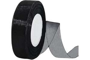 HONGCI 25mm Noir Ruban en Mousseline de Soie Transparente pour Emballage Cadeau,45m Organza Tissu Rubans Décoration Cadeau Noel Anniversaire Bouquet Mariée Mariage Décoration & Bricolage DIY