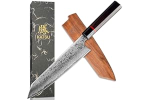 KATSU Coltello da cuoco Kiritsuke - Damasco – Coltello da cucina giapponese – Manico ottagonale fatto a mano – Guaina in legno e confezione regalo