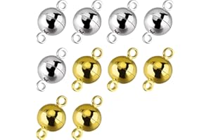 Hotop 10 Pièces Fermoirs Magnétiques Rond en Argent Fermoirs Magnétiques pour la Fabrication de Collier et Bracelet, 8 mm (Or et Argent)