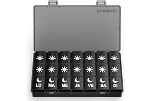 DOHIMGIO Pilulier Semainier Français Matin Midi Soir, Grand Pilluliers Medicaments 7 Jours 3 Compartiments Pilulier Hebdomadaire 3 Fois par Jour (Noir - FR)