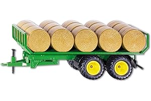 siku 2891, Remorque À Balles Rondes, 1:32, Métal/Plastique, Vert, 15 Balles De Foin Incluses, Compatible Avec Attelage Arrière Standard siku