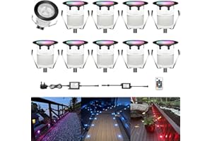 CISLAN CISALN RGB LED Decking Lights,Outdoor Waterproof Plinth Deck Lights,High Brightness Buried Garden Light for Decking Lighting, Kitchen Plinths, Bathroom Lights, Saunas Pack of 10 (RGB)