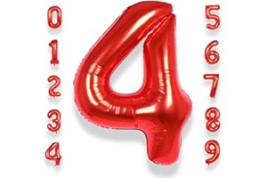 AULE Luftballon Zahl 4 Rot: XXL 101 cm Zahlen Folienballon Geburtstag Rot 4 Jahre 40 Zoll Helium Ballon Kinder Junge Mädchen Zahlenballon für Babyparty Jubiläum Deko