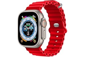 HdanMole Silicone Ocean Strap Compatible with Apple Watch Ultra 2 / Ultra 49mm 45mm 44mm 42mm 41mm 40mm 38mm, Soft Sport Band for iwatch Series Ultra 9 8 7 6 5 4 3 2 1 SE, 49/45/44mm Red