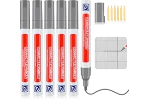 Penriter 6pcs Penna per Fughe Piastrelle Grigio, 5ml Pennarello Fughe Piastrelle, con Punta di Ricambio, Stucco per sbiancante fughe mattonelle, per Pavimenti Parete Cucina, Soggiorno