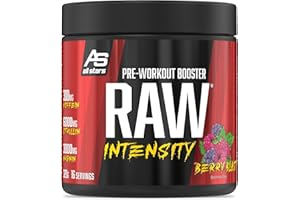 ‎ALL STARS All Stars Raw Intensity Pre Workout Booster Berry Blast I Fitness-Pulver mit Aminosäuren & Pflanzenextrakt I Energy Drink mit Koffein & Taurin I Shake fettarm & zuckerarm