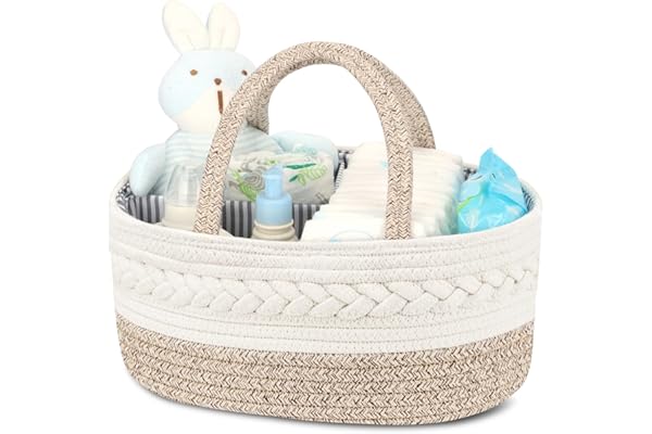 Maliton Panier Rangement Bébé, Rangement Lange Bebe avec Compartiments et Poignées, Couches Bebe Portable, Panier Organisateur Bebe de Corde en Coton Cadeau pour nouveau-né