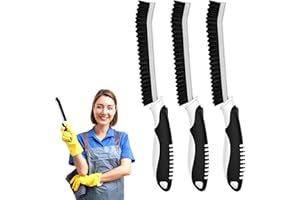 Cleangor Cepillo de Limpieza de Grietas, Cepillo de Cerdas Duras con Cabezal de Cerdas Duras Dentadas y Mango Ergonómico, Adecuado para Inodoros, Cocinas y Ranuras de Puertas y Ventanas (3, Negro)
