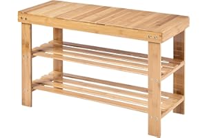 Multigot 3-Tier Shoe Bench, Bamboo Shoe Storage Organizer Seat, Shoe Rack Stand for Entryway Hallway Bedroom Living Room, Holds up to 6 Pairs (Natural)
