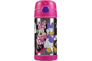 Thermos - Minnie & Daisy Water Bottle (355ml) - BPA Free, Stainless Steel, Spill Proof, Pop-Up Straw, Disney Kids Flask with Personalised Name Labels & Carry Handle for 12-Hour Cold Drinks