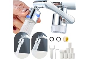 MIIEPLS Rallonge de robinet Perlator avec fonction filtrante, robinet d'extension multifonction à 1080 degrés, filtre à eau transparent, avec 8 éléments filtrants et kit d'outils pour salle de bain et cuisine