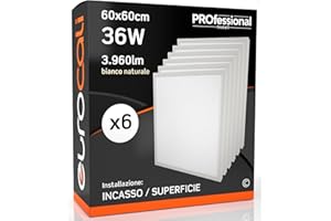Eurocali 6x Pannelli LED 2in1 Incasso o Superficie 36W 60x60cm - Luce Bianco Naturale 4000K - Installabile Senza Cornice o Supporto