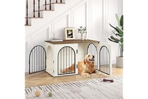 Hzuaneri DFC84114B Dog Cage Furniture, 100 cm Dog Box for Home, 3 Doors, Arch Door, Modern Dog Box Indoor for Dogs, Side Table, Dog Cage Heavy Duty, 100 x 60 x 63 cm, White Brown