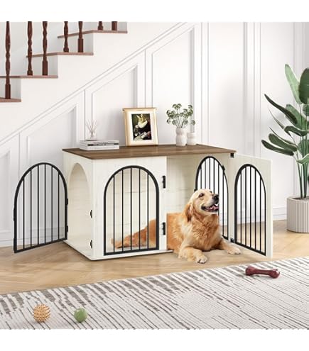 Hzuaneri 68 cm Hondenbench, meubel, hondenbox, 3 deuren, gebogen deur, moderne hondenboxs binnen voor honden, bijzettafel, hondenkooi voor thuis, robuuste hondenbox, 48 x 68 x 56 cm, Lichtivoor