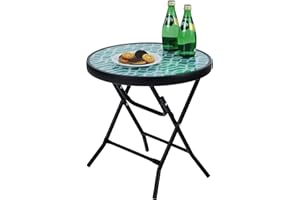 PHI VILLA Folding Side Table, Foldable Coffee Outdoor Garden Small Round Patio Table - Turquoise