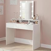 VASAGLE Dressing Table with Mirror, 2 Drawers, 100 x 40 x 145 cm | Vanity Makeup, Large Mirror, 3 Compartments, Modern, Cloud