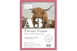 ALMOST FRAMELESS A3 Pink Picture Frame, Fits A3 (29.7 x 42cm - 11.7 x 16.5in) Poster, Photo, or Print. Portrait and Horizontal Wall Hooks