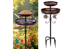 42In Vintage Freestanding Birdbaths for Outdoors,Double Metal Bird Feeder Bowls Bird Bath Fountain