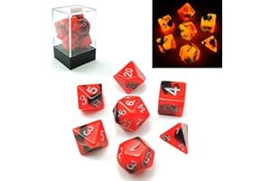 BESCON DICE Bescon Gemini Glowing Polyédrique dés Lot de 7 Hot Rocks, Lumineuse RPG Dice Ensemble D4 D6 D8 D10 D12 D20 D%, Brick Box Emballage