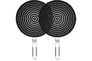 Frcctre 2 Pack Silicone Splatter Screen Guard for Frying Pan, 13"/33cm Versatile Grease Splatter with Foldable Handle, Food Grade Heat Resistant Oil Splash Guard, Cooling Mat, Drain Board for Cooking