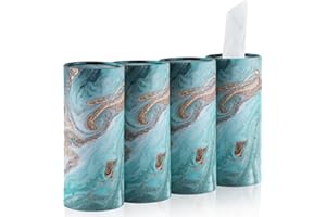 SINGARO Car Tissue Holder, 4 Pack Car Cup Holder Facial Tissues with Kleenex Travel Tissue Bag, Quick and Convenient Flower Combination Car Tissue Box(4 Canisters/200 Tissues) Green