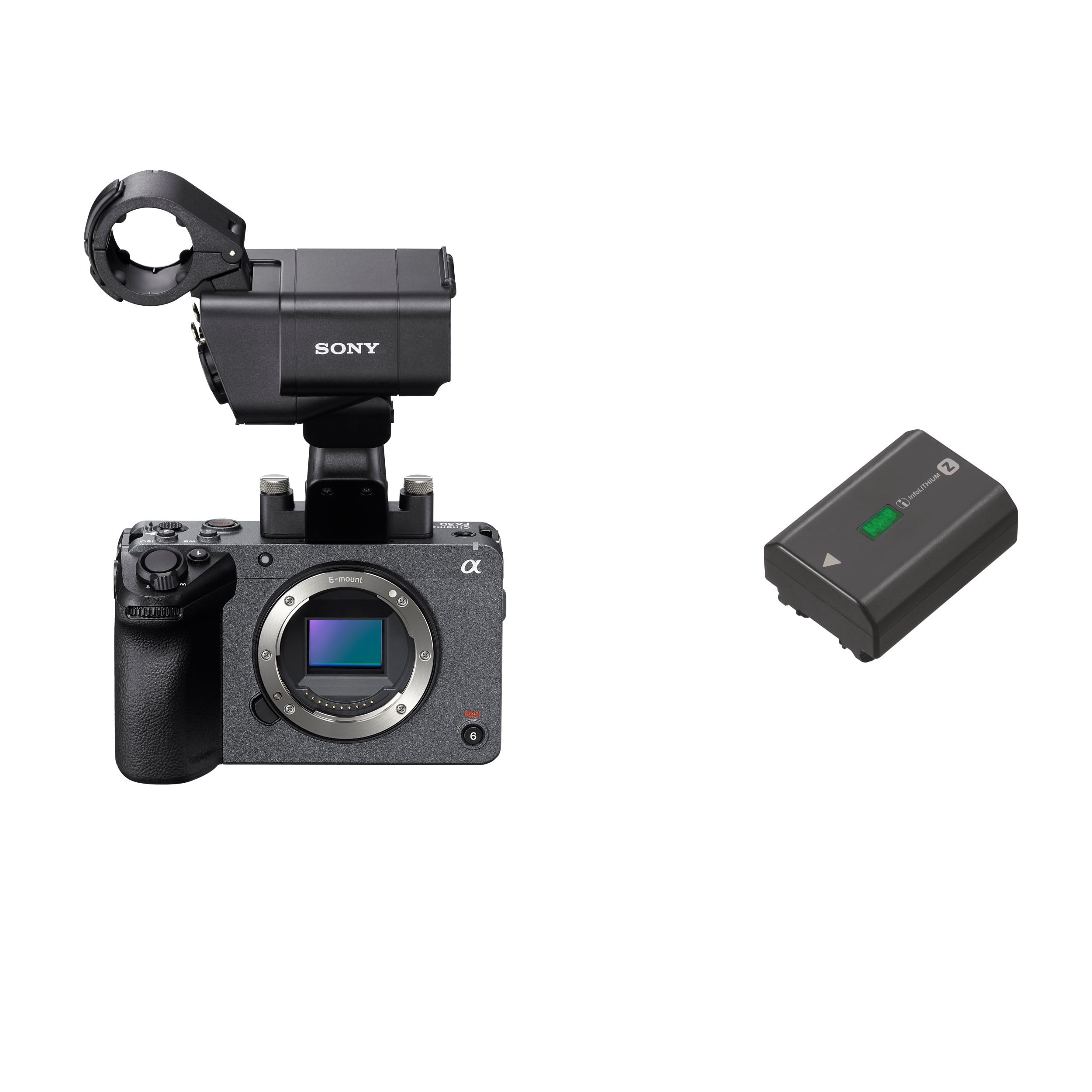 Sony Cinema Line FX30 (ILME-FX30) with XLR Handle & Rechargeable Battery (FZ100)| Super 35 | Compact Camera for Filmmaking | 4K120P | S-Cinetone | Dual Base ISO - Grey