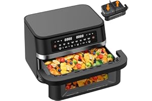 ICEAGLE Air Fryer XXL 11L Dual Zone - 2950W Friteuse à Air avec séparateur amovible, 8 programmes, grande fenêtre, Fonction SYNC et DUAL, Friteuse sans huile pour Contrôle précis & cuisson flexible