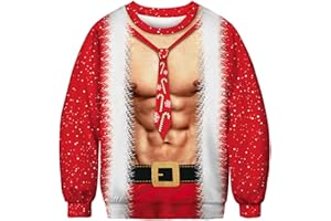 BOVOSHA Couples Funny Christmas Jumper Men 3D Chest Muscle Xmas Sweatshirts Women Novelty Graphic Christmas Jumpers Funny Long Sleeve Pullover