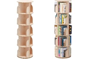 PTUWODS Drehbares Bücherregal, Standregal, 360 Grad, Lagerregal für Kinder und Erwachsene, multifunktionales Bücherregal Massivholz (5 böden)