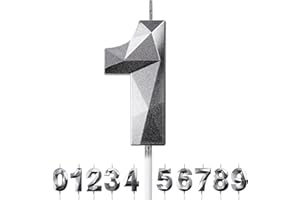 DERATTA Geburtstagskerzen Zahlen Kerze 1 Tortendeko 1. Geburtstag Junge Mädchen Kerzen Geburtstag Silber 0-9 Zahlen Geburtstagskerzen für Torte