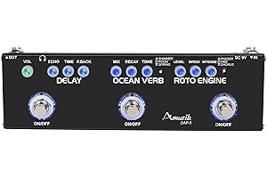 Amuzik Guitar Pedal Multi Effect for Electric Guitar Multi Combined Effects Delay Roto Engine Ocean Verb 3 Type Pedal True Bypass with Adapter