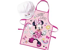 Sorrisini Delantal Infantil y Gorro de Cocinero Ajustable para Niños Cocina Minnie Mouse, Mandil Niña, Delantal y Sombrero para Cocinar, Hornear, Pintar, 3-8 Años Fantasy