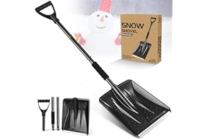 UMUACCAN Snow Shovel, 4 in 1 Large-Capacity Aluminum Portable Snow Shovel, Perfect for Garden, Car, Camping,Travel, Gifts(Black)