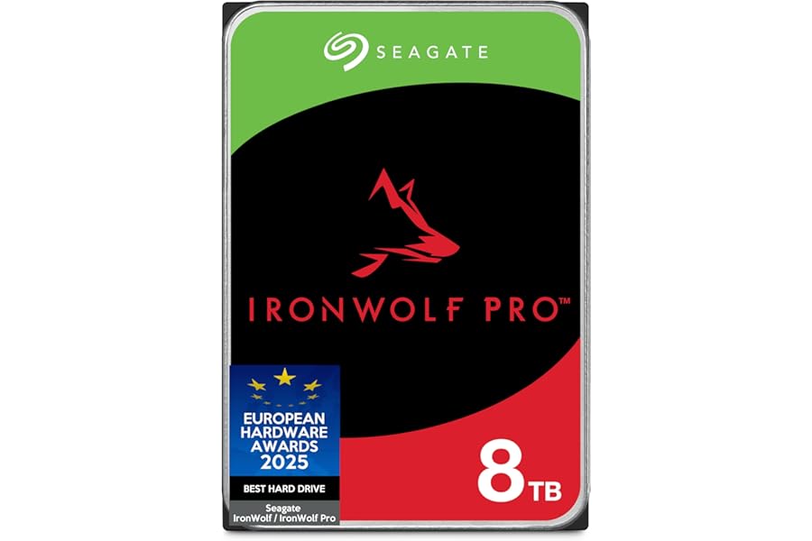 Seagate IronWolf Pro 8TB, Enterprise Internal NAS HDD, CMR 3.5 Inch, SATA 6GB/s, 7.200 RPM, 256MB Cache for RAID NAS, Data Rescue Services, Frustration Free Packaging (ST8000NTZ01)