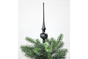 ‎THÜRINGER GLASDESIGN Jack Christbaumspitze Thüringer Glas 28cm Spitze Mundgeblasen Eislack Glanz Matt, Farbe:Schwarz Eislack