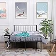 FURNITABLE Small Double Bed Metal Bed Frame Solid Bedstead Base with 2 Headboard for Adults Childre, Fit for 120 x 190 cm Mattress, Black
