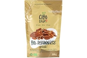 ‎CIBO CRUDO CRUDO BIOLOGICO VEGAN Pekannüsse Bio Geschält - 200g. Pecannüsse Roh Ungesalzen und Naturbelassen. Quelle für Ballaststoffe Ungesättigte Fettsäuren Mineralsalze und Aminosäuren. Organic Pecan Nuts.
