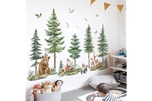 ‎WONDEVER wondever Wandtattoo Waldtiere Kinderzimmer XXL Wandaufkleber Baum Große Kiefer Bär Hirsch Wandsticker Wanddeko für Kinderzimmer Babyzimmer