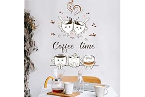 KAIRNE Coffee Time Wall Stickers for Cafe Kitchen Wall Decor,Coffee Cup Beans Wall Art Vinyl Decal for Home Office Tea Time Dining Room Decorations Removable Kitchen Sticker,42 pcs